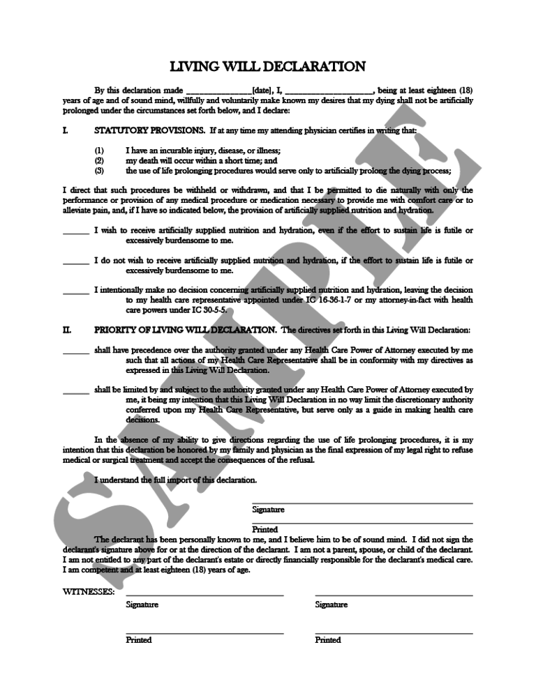 Living Willindiana Legal Forms 0433